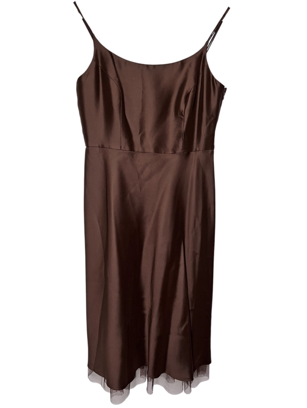 Vintage Ann Taylor Petite 4P 100% Silk Chocolate Brown Slip Dress Tulle Mesh Y2K